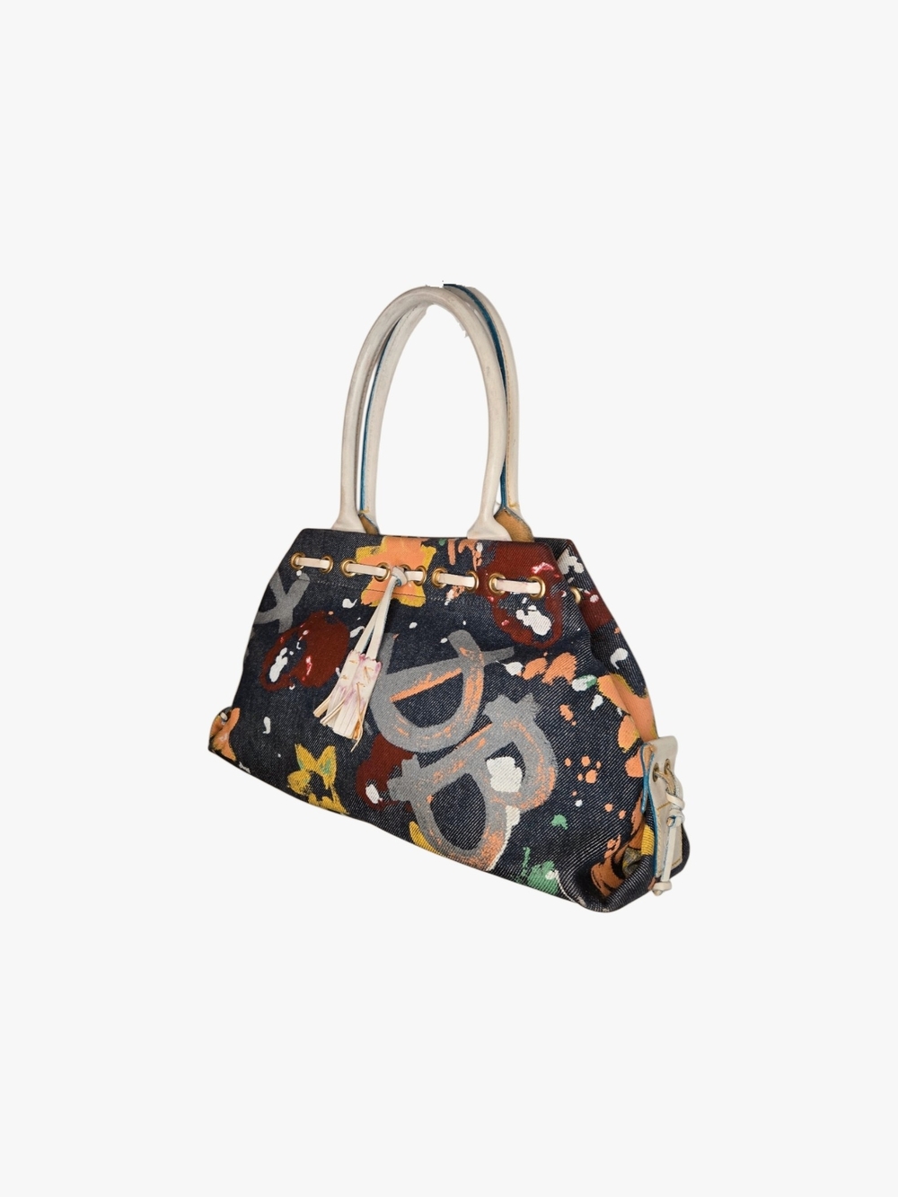 Y2k Dooney & Burke Canvas Satchel Tote with Paint-Splatter Star Print ! - Picture 2 of 7